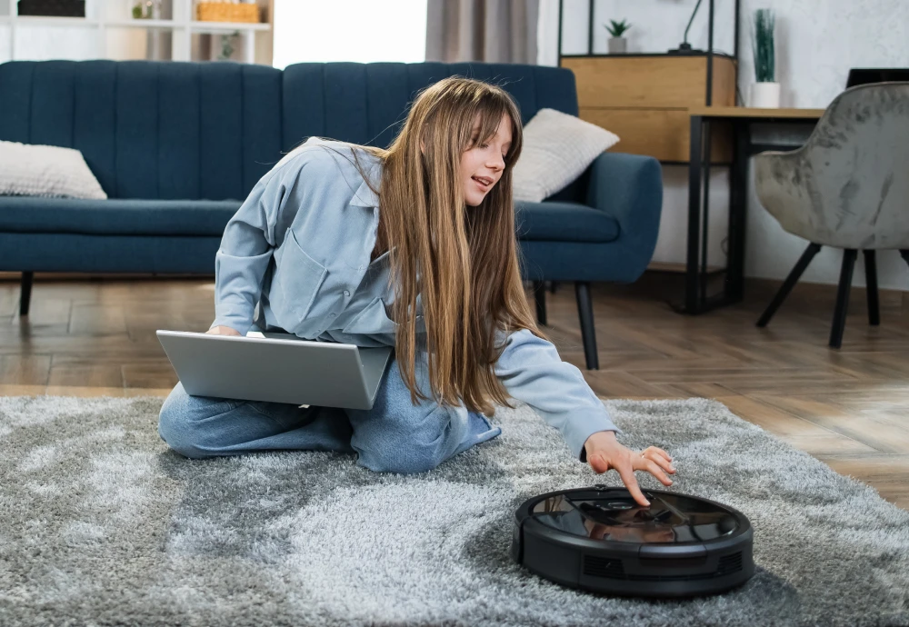 Robotic vacuum cleaner cleaning a modern living room effortlessly